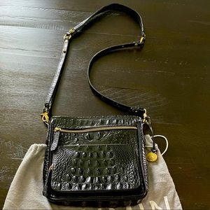 Brahmin Cleo Melbourne Croc Embossed Black Leather Crossbody